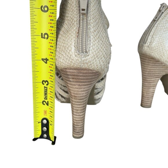 Apostrophe Faux Snakeskin Tan Strappy Bejeweled High Heel Open Toe Sandals, 8.5 - Picture 5 of 10